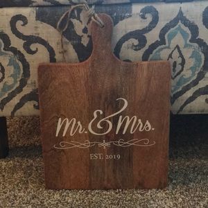 Mr & Mrs est 2019 Natural Wood Cutting board